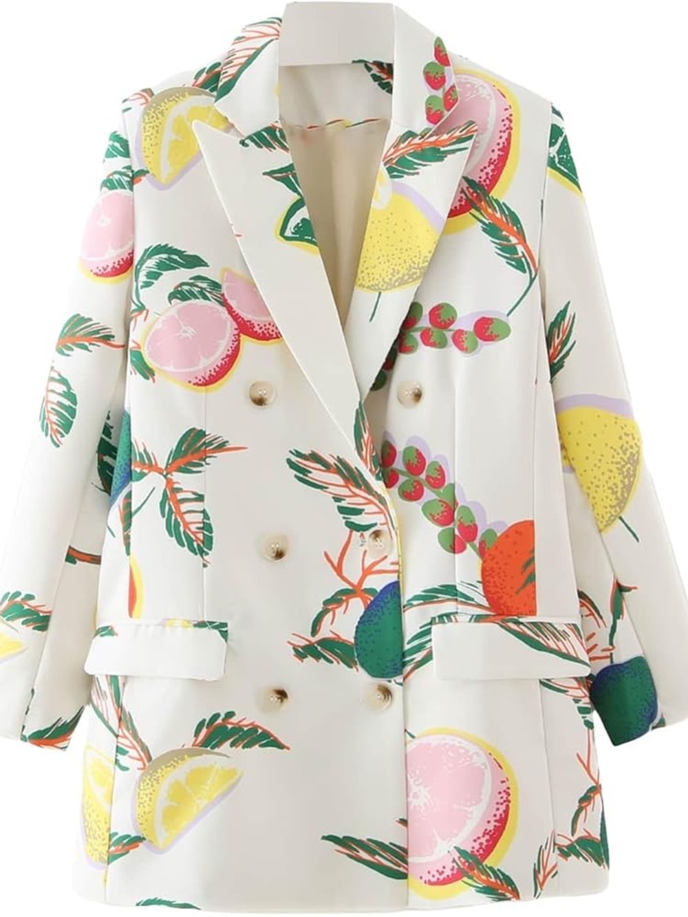 Petal & Pup Cream Double-Breasted Fruit-Print Blazer